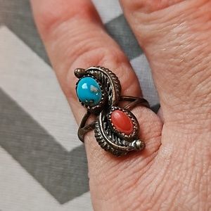 Vintage turquoise and coral ring